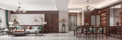 新中式客餐厅3D模型下载